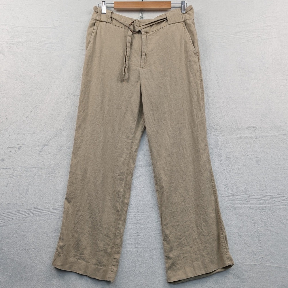 VTG Old Navy Pants Women's 12 Tan Linen Wide Leg Self Tie Belt Coastal Boho Y2K